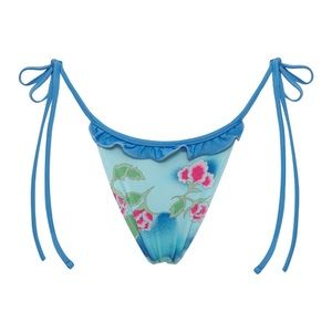Frankie’s Bikinis Camilla Floral String Bikini Bottom - Blue Daquiri